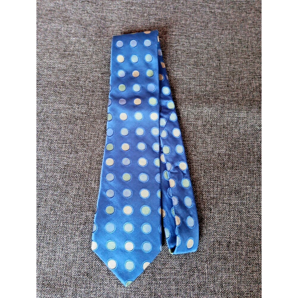 Tie 70s 80s 90s Y2K Metropolitan View Silk Blue Green Cream 3.75 Wide 59 Long